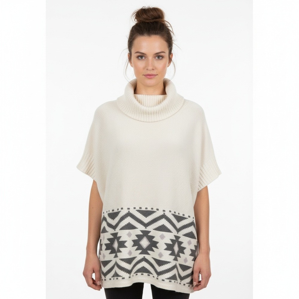 Old Navy Womens XS-S Cream Cowl Neck Aztec Knit Short Sleeve Top Boho Cabincore
